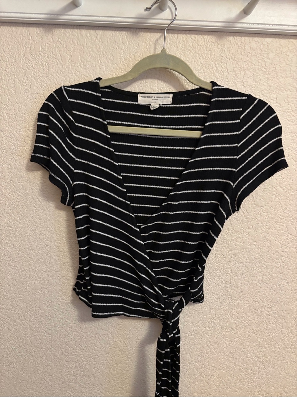 Project Social T ❤️ urban Outfitters Striped Black & White Tie-Front Women's Top